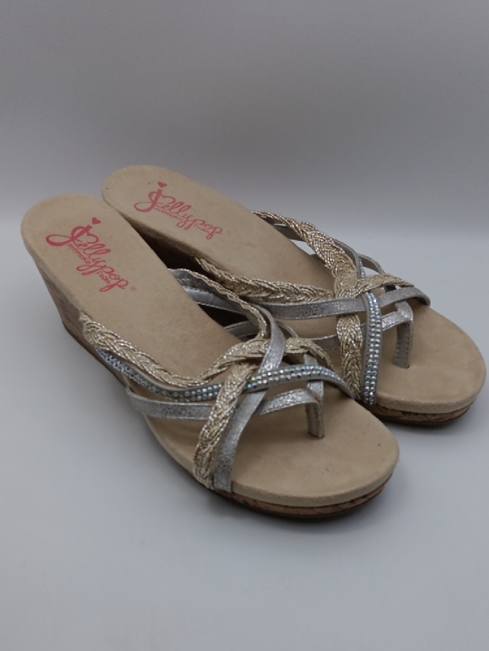 Jellypop Metallic Gold & Silver Braided MEMORY FOAM Wedge Sandals SIZE 8